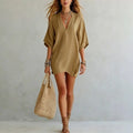 Women's V Neck Tunic Mini Dress – Effortless Relaxed Fit