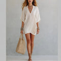 Women's V Neck Tunic Mini Dress – Effortless Relaxed Fit