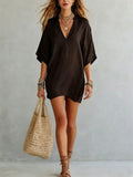 Women's V Neck Tunic Mini Dress – Effortless Relaxed Fit