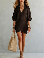 Women's V Neck Tunic Mini Dress – Effortless Relaxed Fit