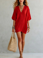 Women's V Neck Tunic Mini Dress – Effortless Relaxed Fit