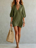 Women's V Neck Tunic Mini Dress – Effortless Relaxed Fit