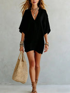 Women's V Neck Tunic Mini Dress – Effortless Relaxed Fit