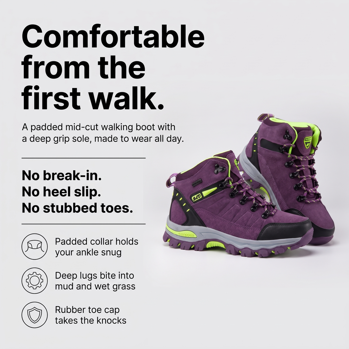 Women's Walking Boots - Hiking Boots for Women - Mid Cut Lace Up