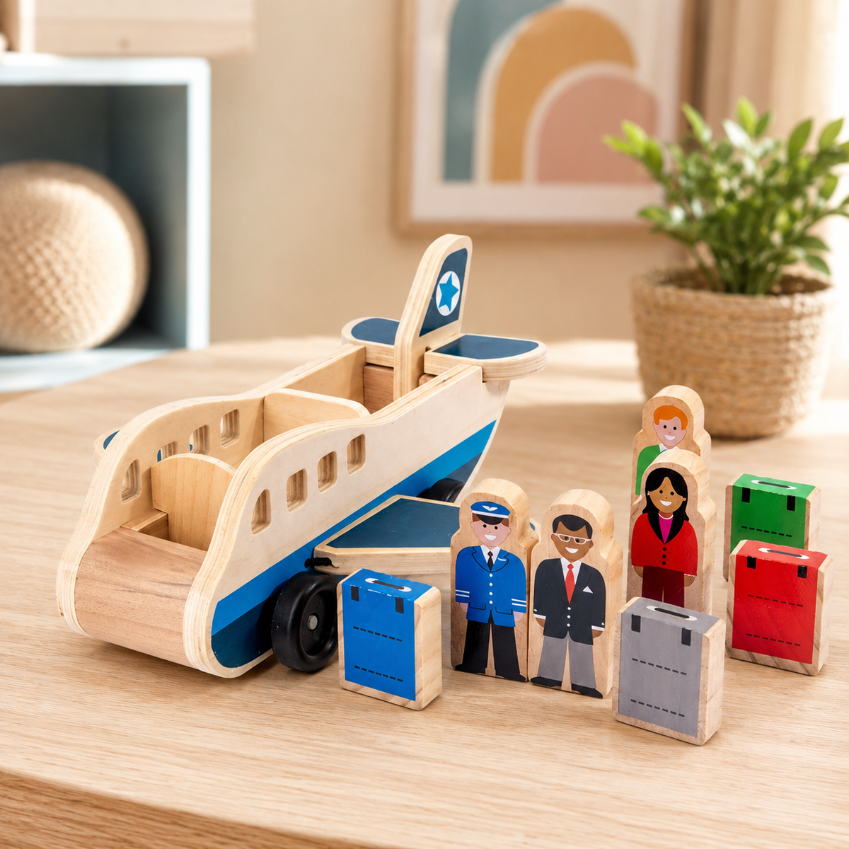 Wooden Aeroplane Toy Toddler Montessori Push Pull