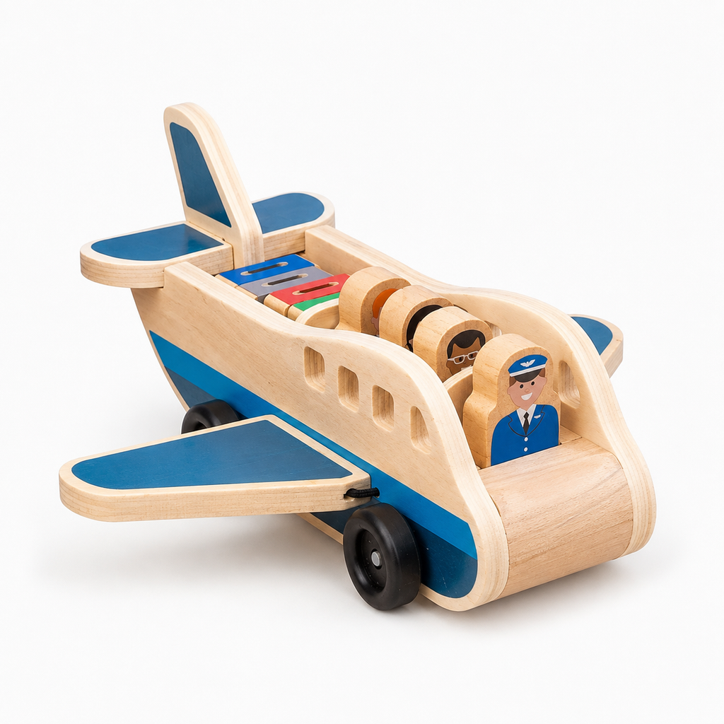 Wooden Aeroplane Toy Toddler Montessori Push Pull