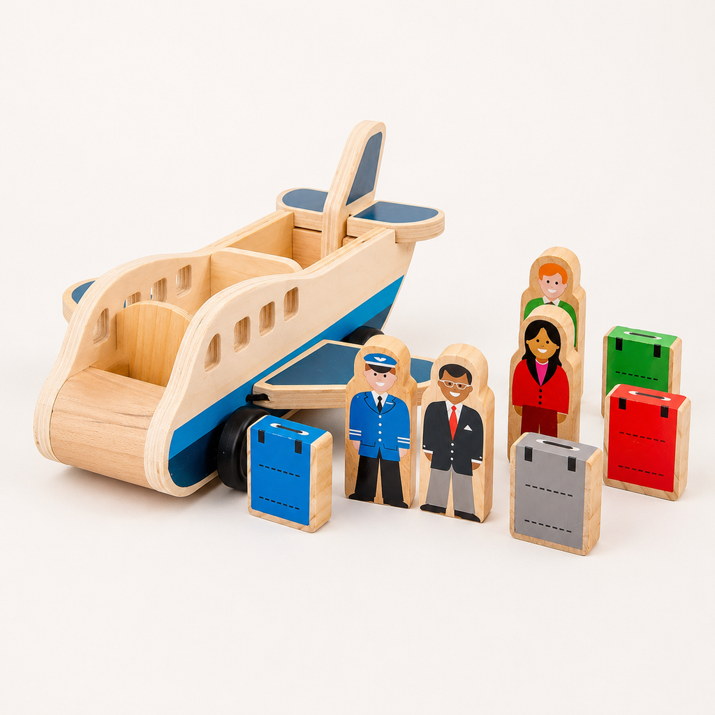 Wooden Aeroplane Toy Toddler Montessori Push Pull