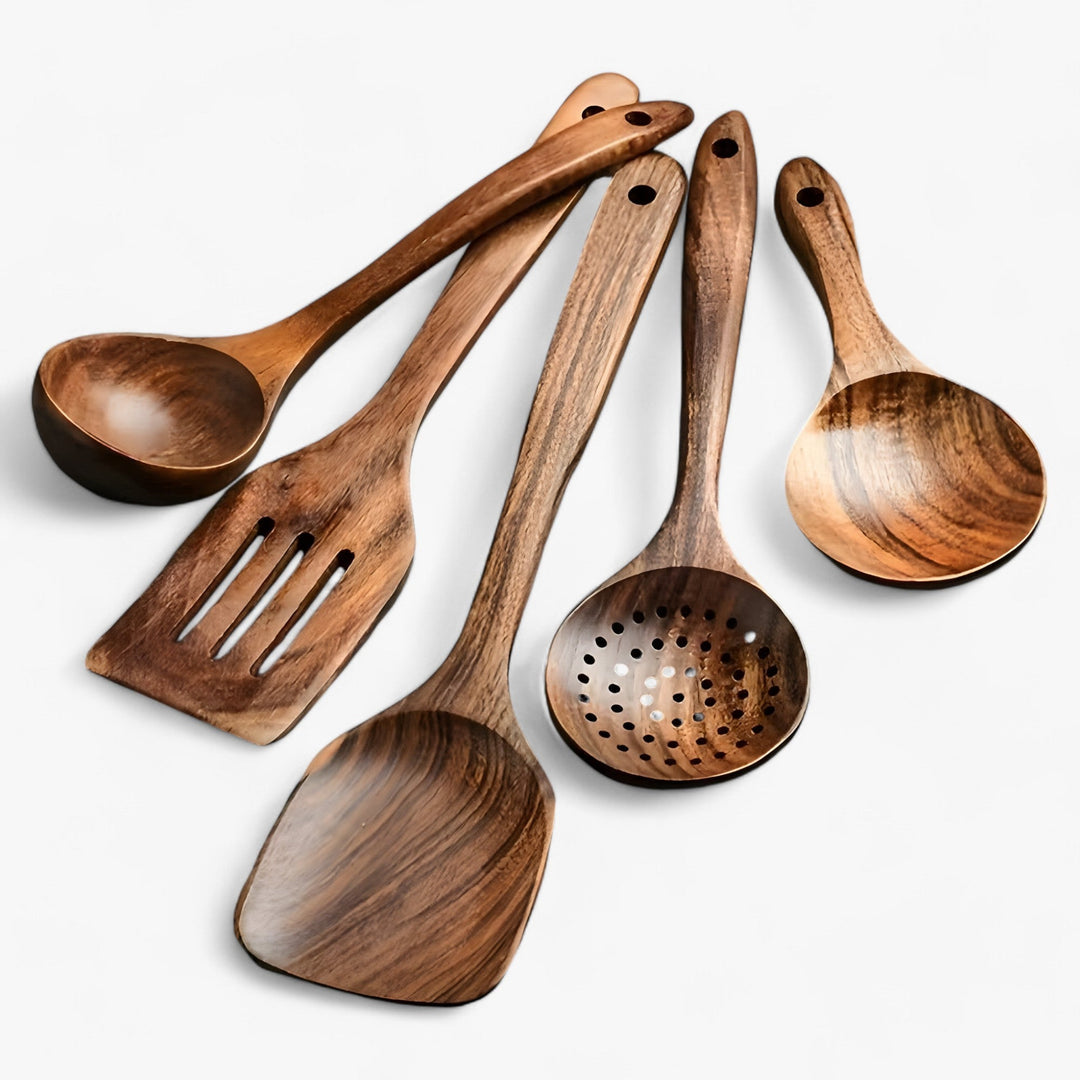 Wooden Kitchen Utensil Set – 11-Piece with Whisk & Holder