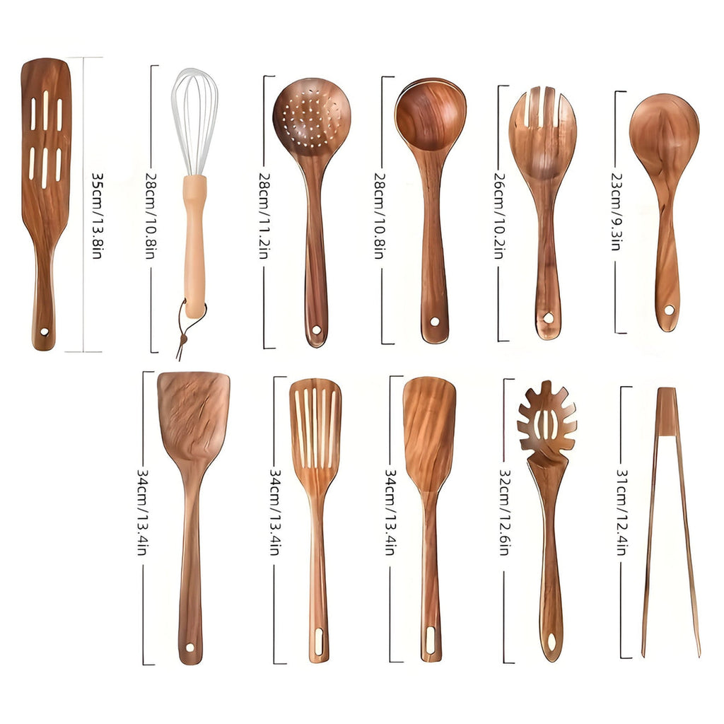 Wooden Kitchen Utensil Set – 11-Piece with Whisk & Holder