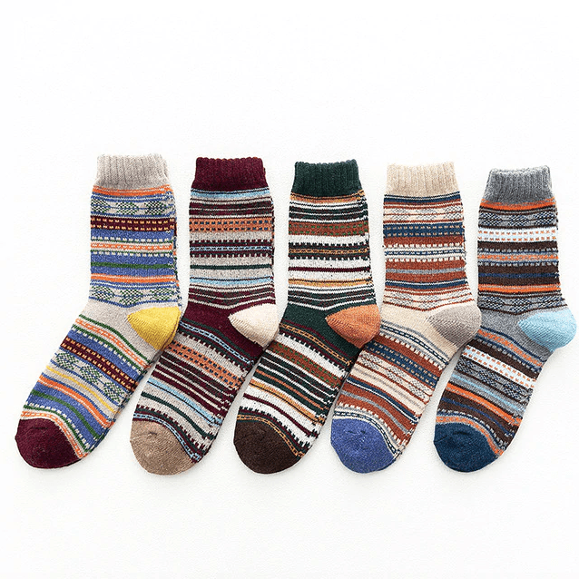 Thermal winter socks in a wool blend with Nordic pattern, 5 pairs