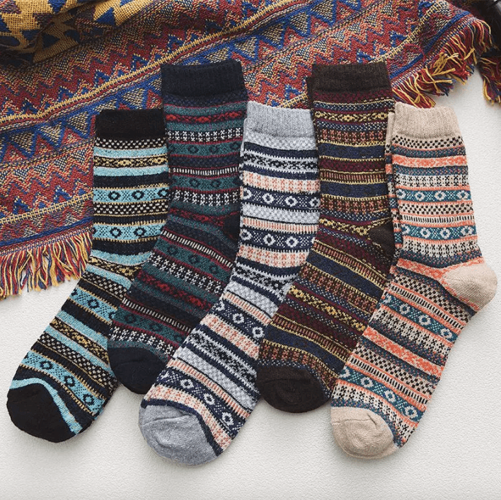 Thermal winter socks in a wool blend with Nordic pattern, 5 pairs