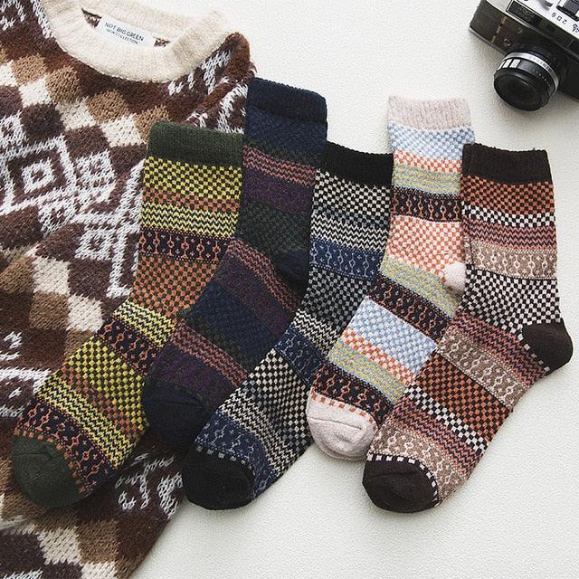 Thermal winter socks in a wool blend with Nordic pattern, 5 pairs