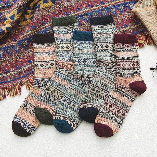 Thermal winter socks in a wool blend with Nordic pattern, 5 pairs