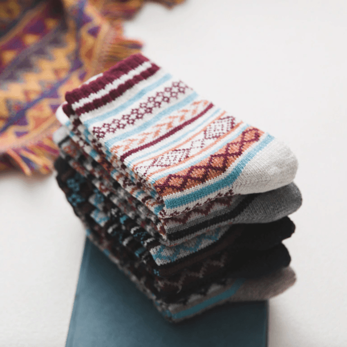 Thermal winter socks in a wool blend with Nordic pattern, 5 pairs