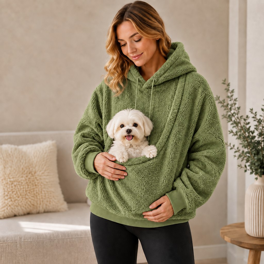 Pet Carrier Sherpa Hoodie for Small Dogs & Cats – Cozy Front Pouch Sweatshirt for Walks, Errands & Home Cuddles – Keeps 