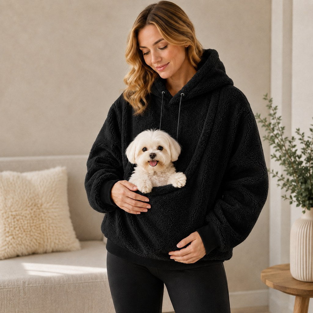 Pet Carrier Sherpa Hoodie for Small Dogs & Cats – Cozy Front Pouch Sweatshirt for Walks, Errands & Home Cuddles – Keeps 