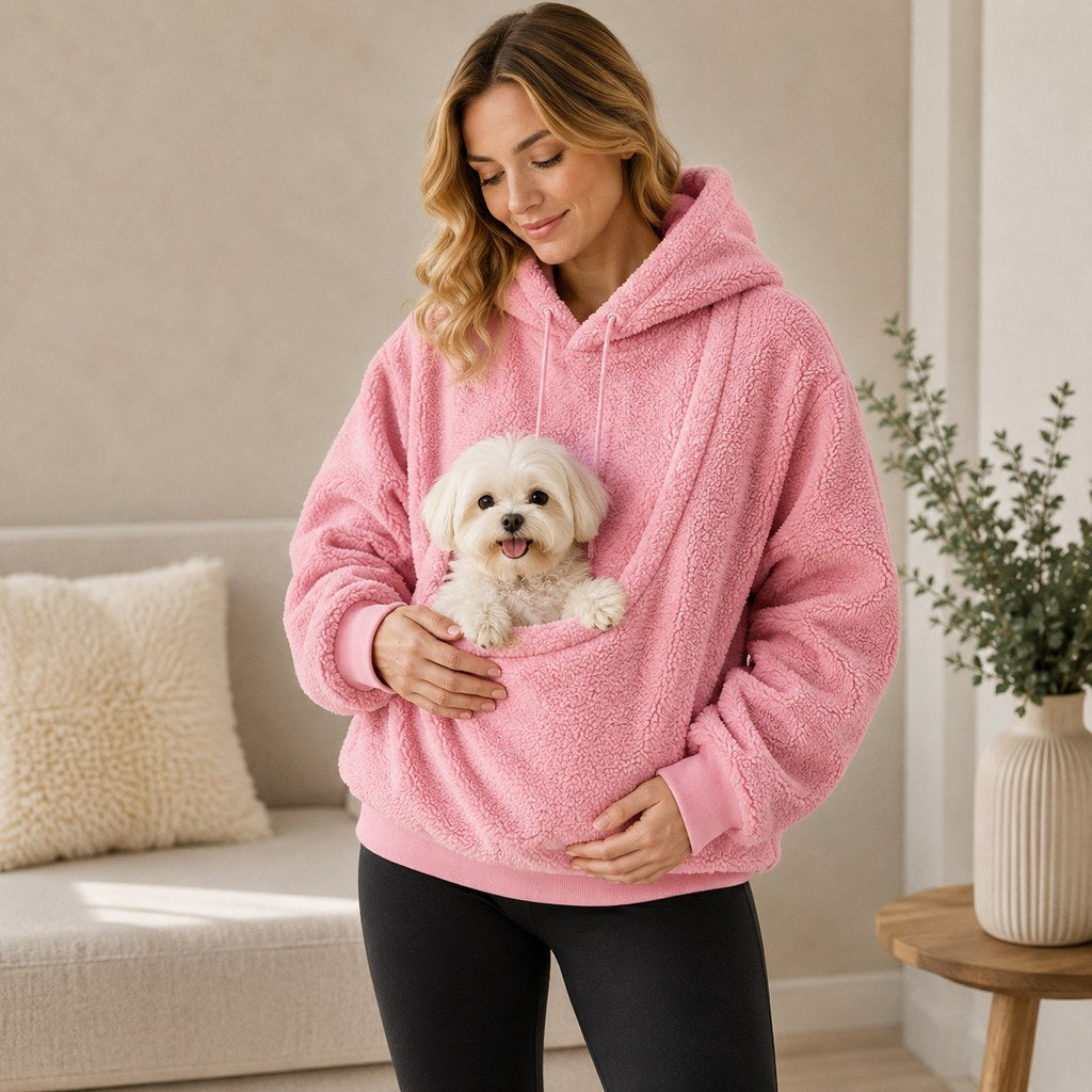 Pet Carrier Sherpa Hoodie for Small Dogs & Cats – Cozy Front Pouch Sweatshirt for Walks, Errands & Home Cuddles – Keeps 