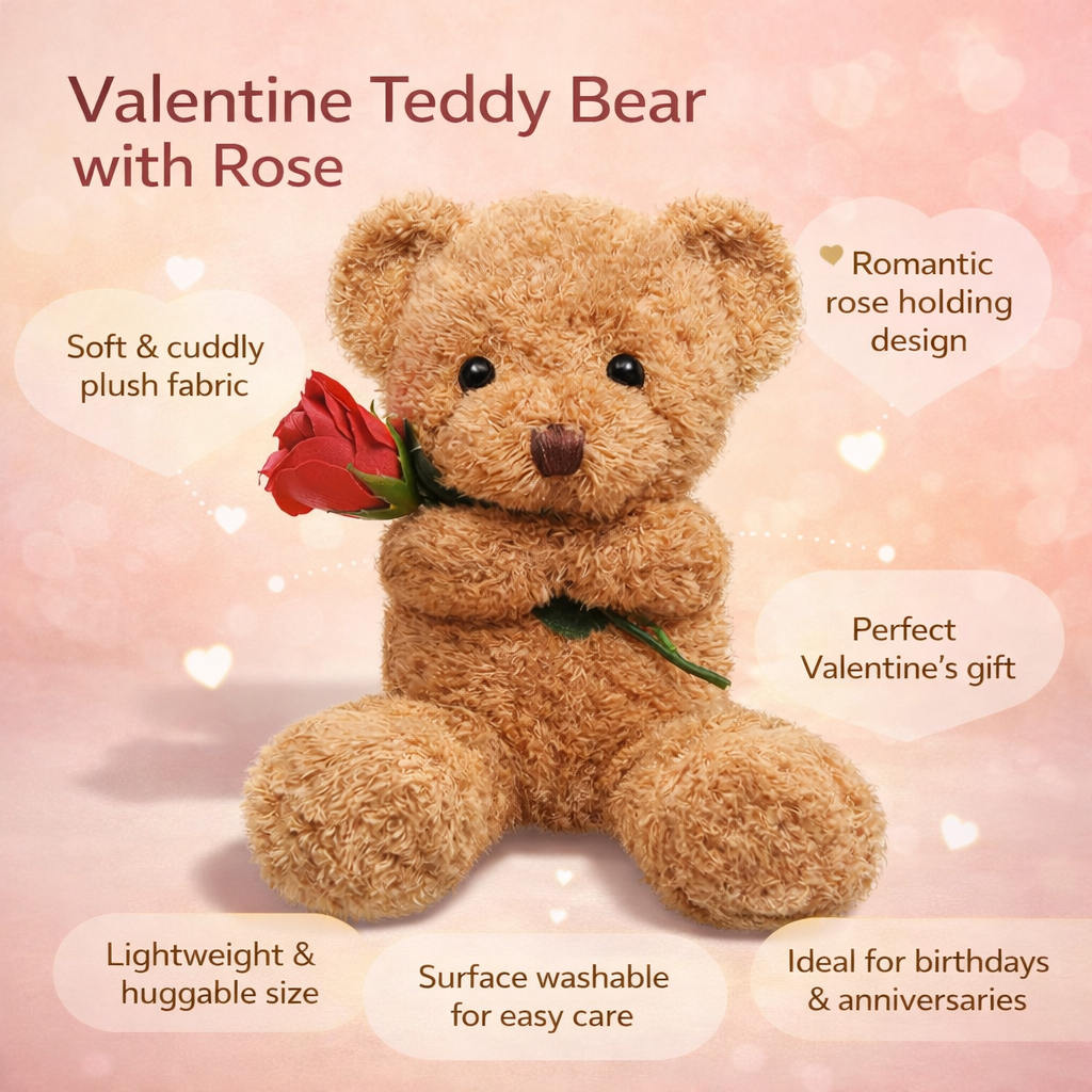 Plush Toy Valentine Bear Soft Rose Holding Soft Toy Gift