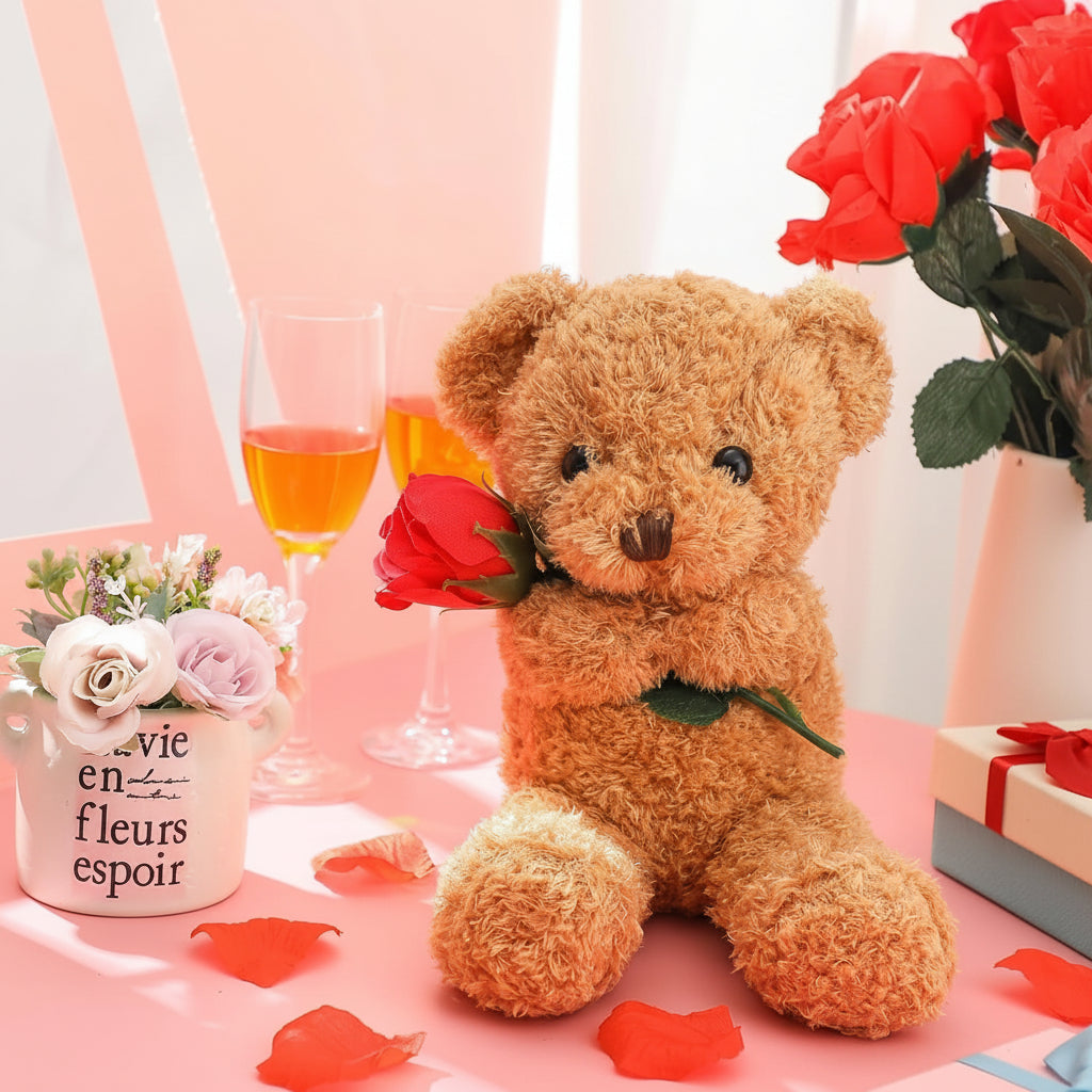 Plush Toy Valentine Bear Soft Rose Holding Soft Toy Gift
