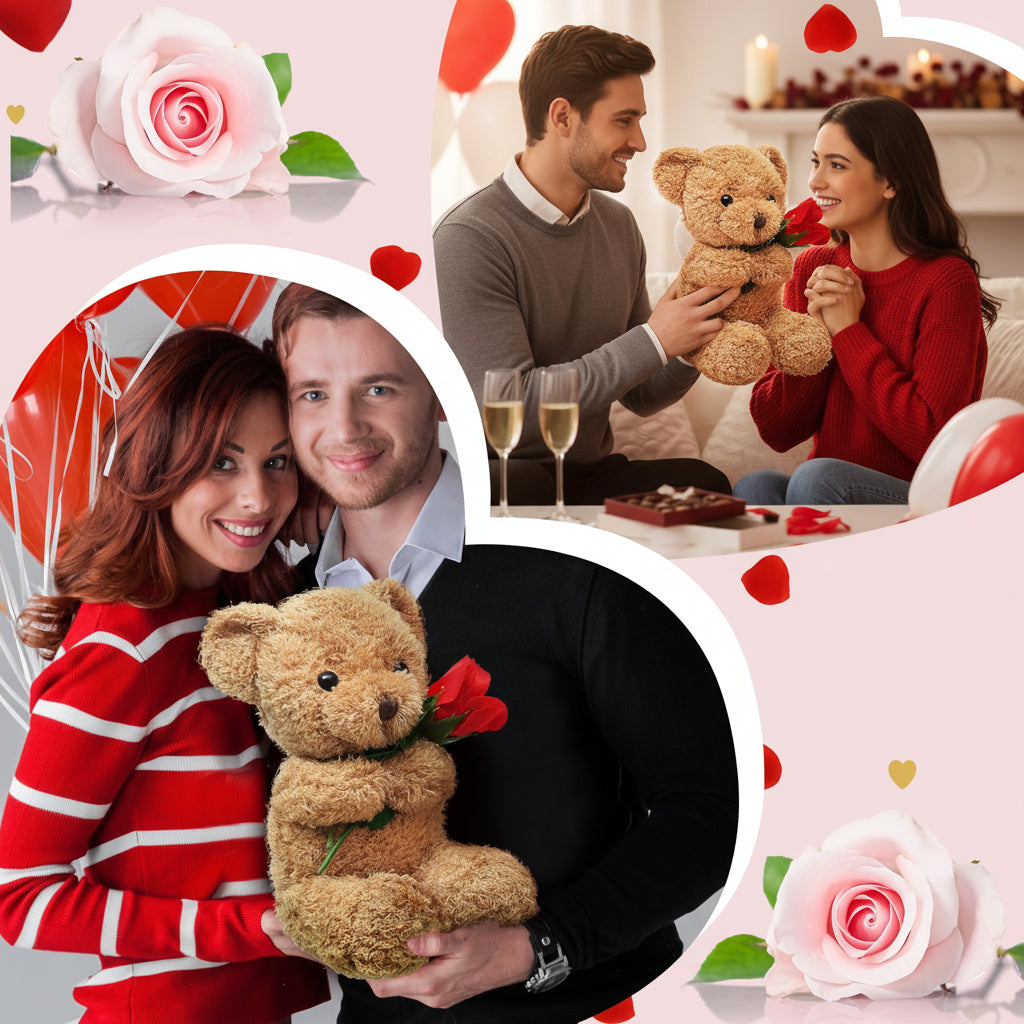 Plush Toy Valentine Bear Soft Rose Holding Soft Toy Gift