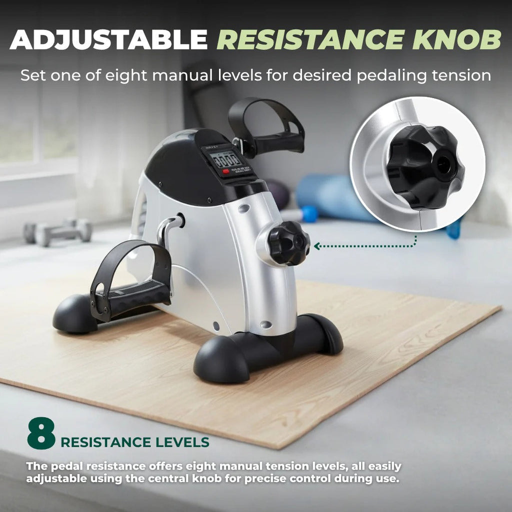 Portable Under Desk Exercise Bike Pedal Trainer with Adjustable Resistance and LCD Display