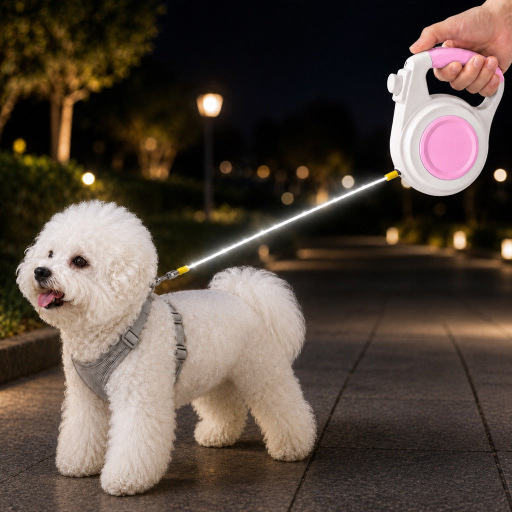 Rechargeable Light-Up Retractable Dog Leash for Night Walks - Helps Small Dogs Stay Visible & Easy to Control