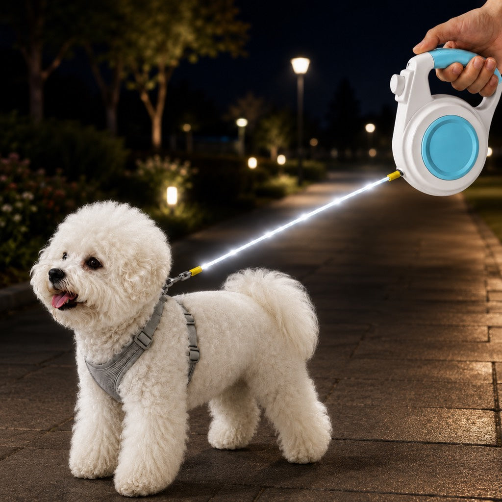 Rechargeable Light-Up Retractable Dog Leash for Night Walks - Helps Small Dogs Stay Visible & Easy to Control