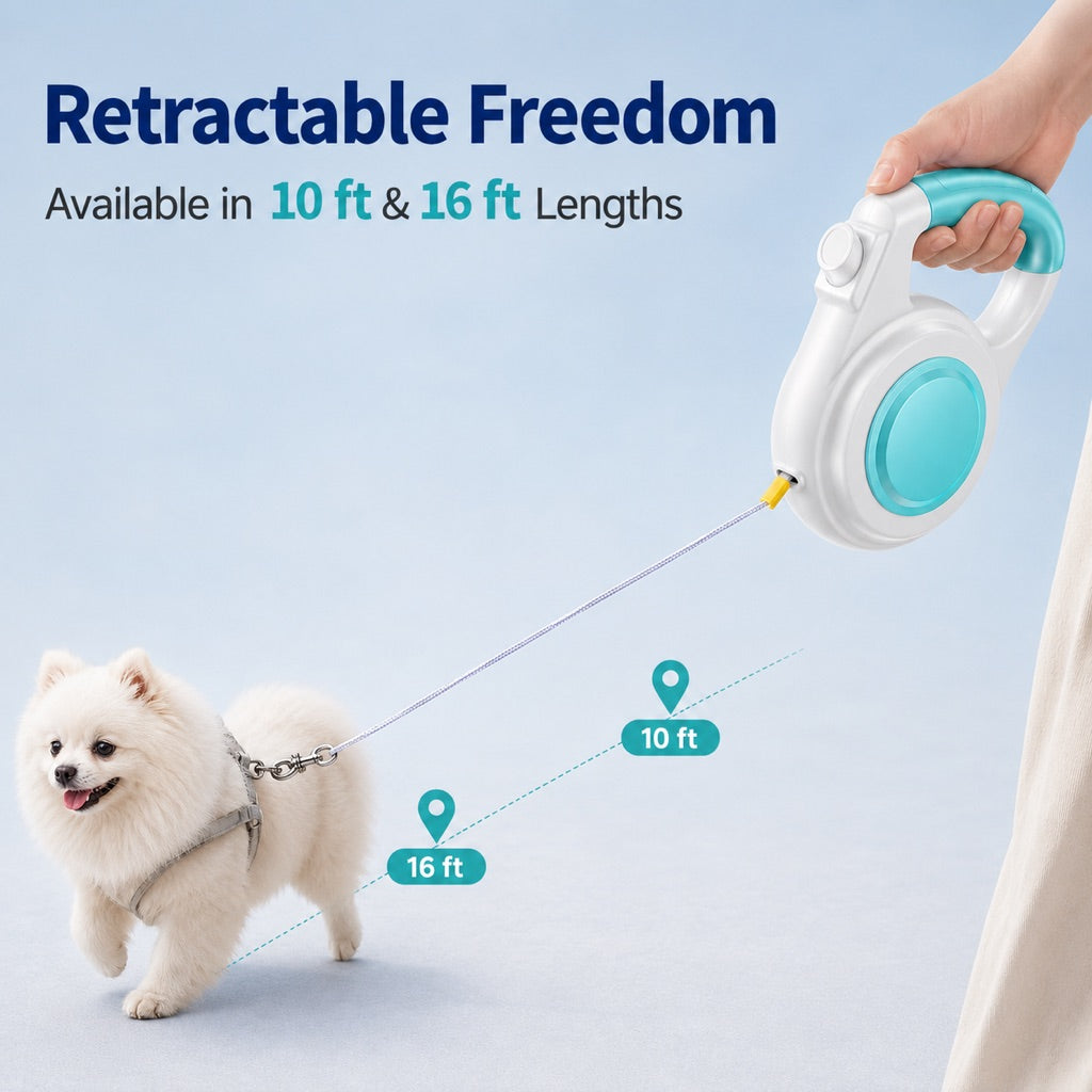 Rechargeable Light-Up Retractable Dog Leash for Night Walks - Helps Small Dogs Stay Visible & Easy to Control