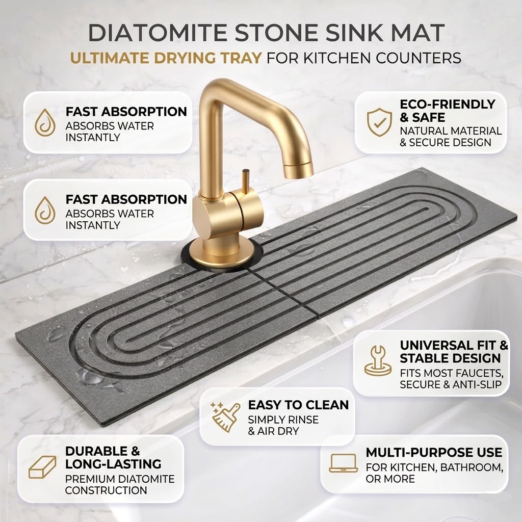 Sink Mat Diatomite Stone Tap Drying Tray Kitchen Worktop