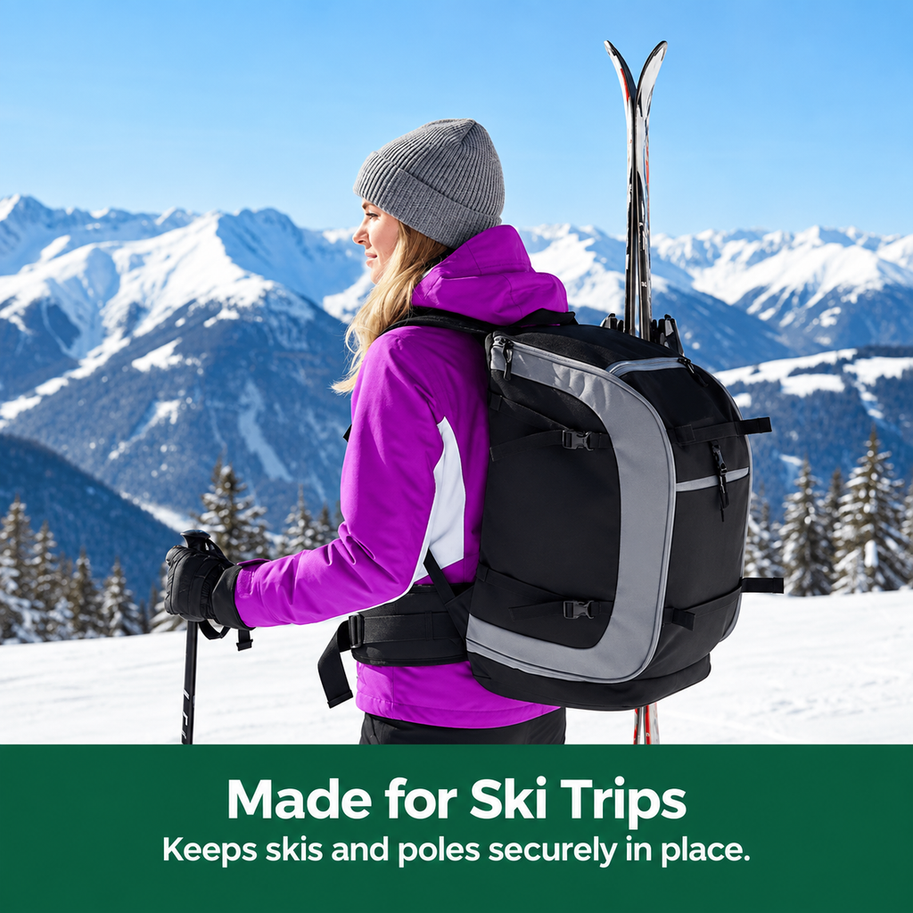 Ski Rucksack 65L | Ski boot bag with helmet compartment & goggle compartment | Oxford fabric, adjustable shoulder straps