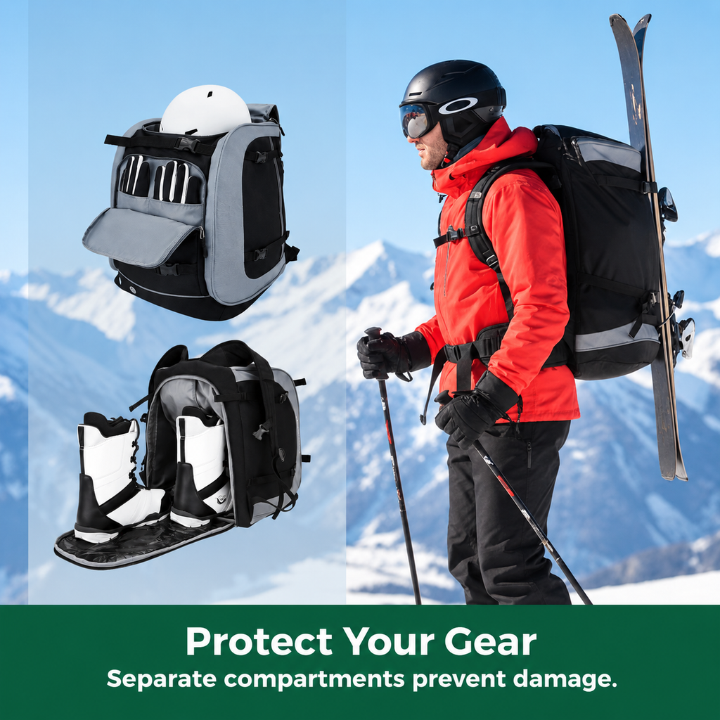 Ski Rucksack 65L | Ski boot bag with helmet compartment & goggle compartment | Oxford fabric, adjustable shoulder straps