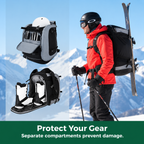Ski Rucksack 65L | Ski boot bag with helmet compartment & goggle compartment | Oxford fabric, adjustable shoulder straps