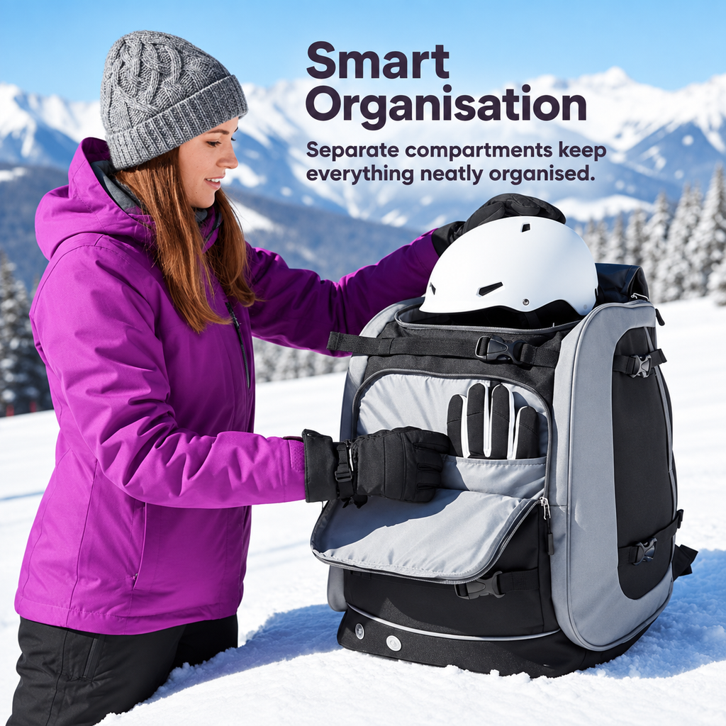 Ski Rucksack 65L | Ski boot bag with helmet compartment & goggle compartment | Oxford fabric, adjustable shoulder straps
