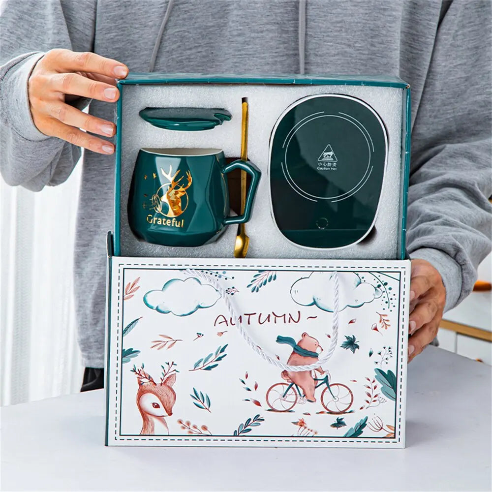 Smart Ceramic Mug Heater Cup Coaster Warmer Thermostat Coffee Heating Electric Mug Set Milk Tea Heating Water Home Offic