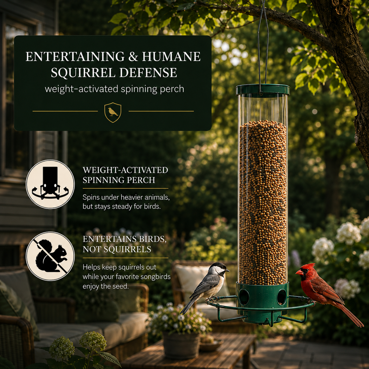 Squirrel Proof Bird Feeder with Spinning Perch