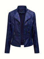 Women's cropped leather-look biker jacket with asymmetric zip