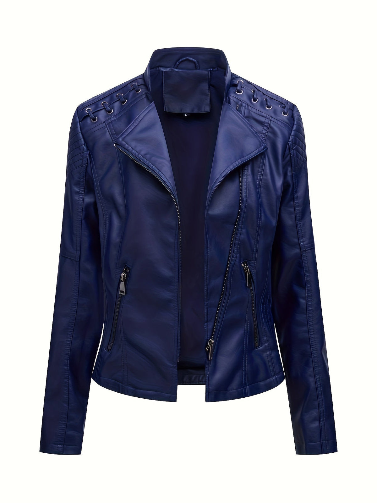 Women's cropped leather-look biker jacket with asymmetric zip