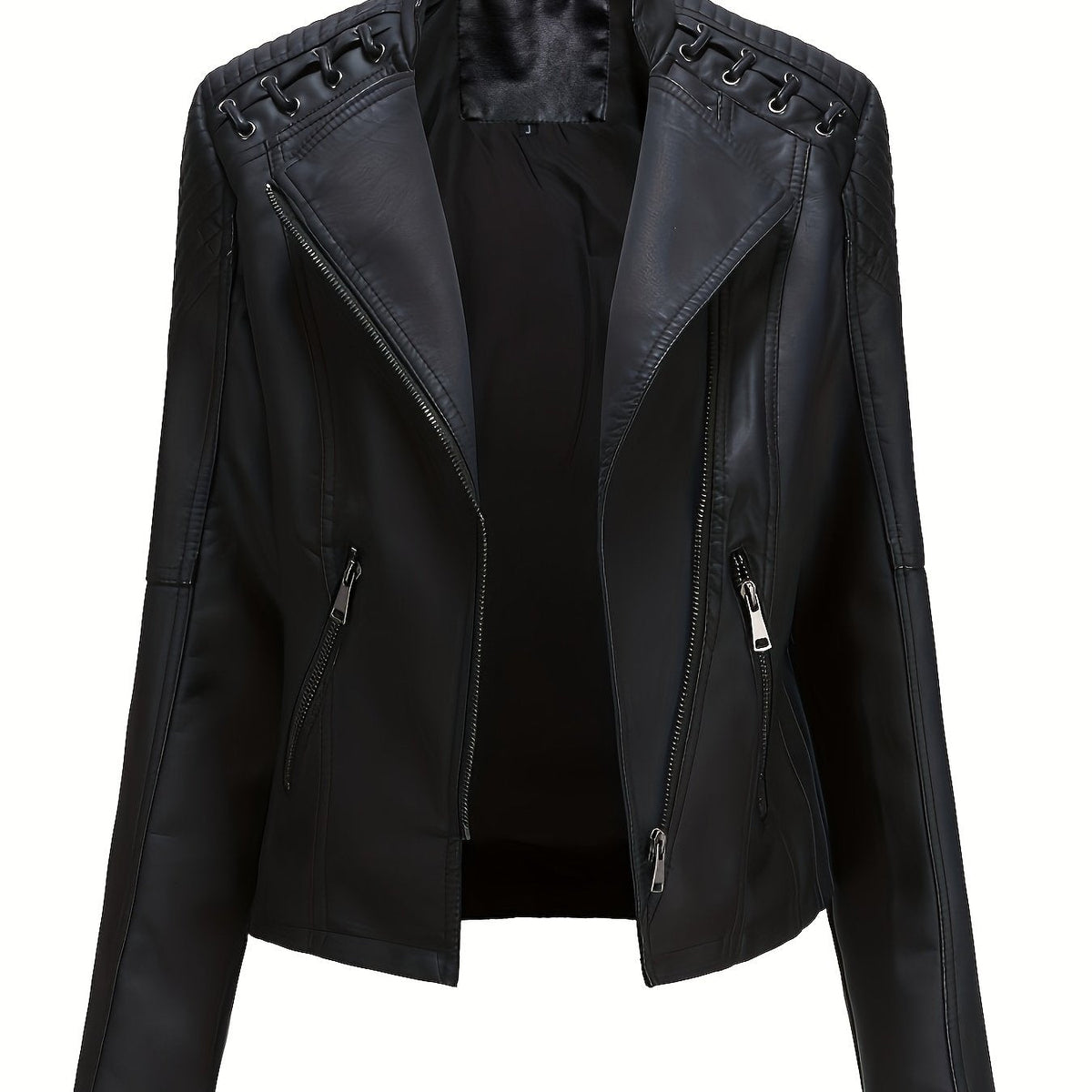 Women's cropped leather-look biker jacket with asymmetric zip