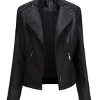 Women's cropped leather-look biker jacket with asymmetric zip