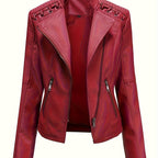 Women's cropped leather-look biker jacket with asymmetric zip