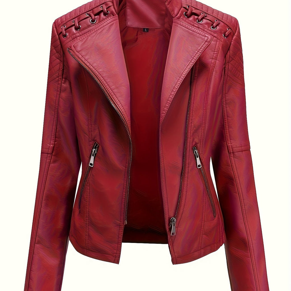 Women's cropped leather-look biker jacket with asymmetric zip