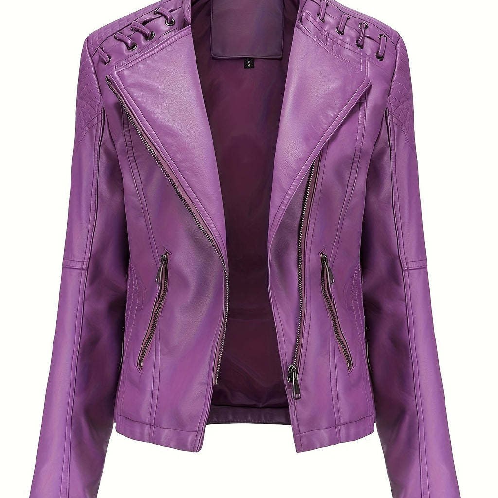 Women's cropped leather-look biker jacket with asymmetric zip