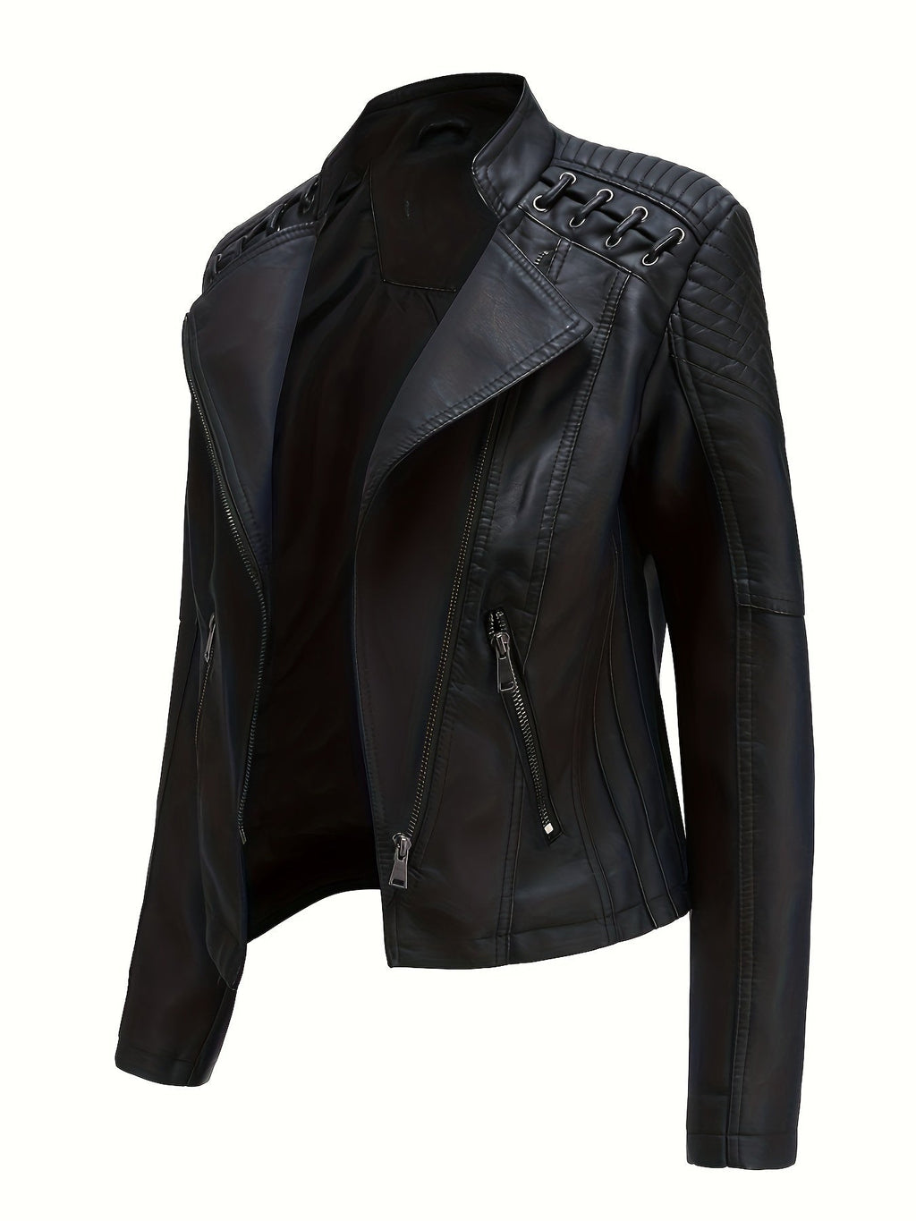 Women's cropped leather-look biker jacket with asymmetric zip