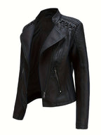 Women's cropped leather-look biker jacket with asymmetric zip
