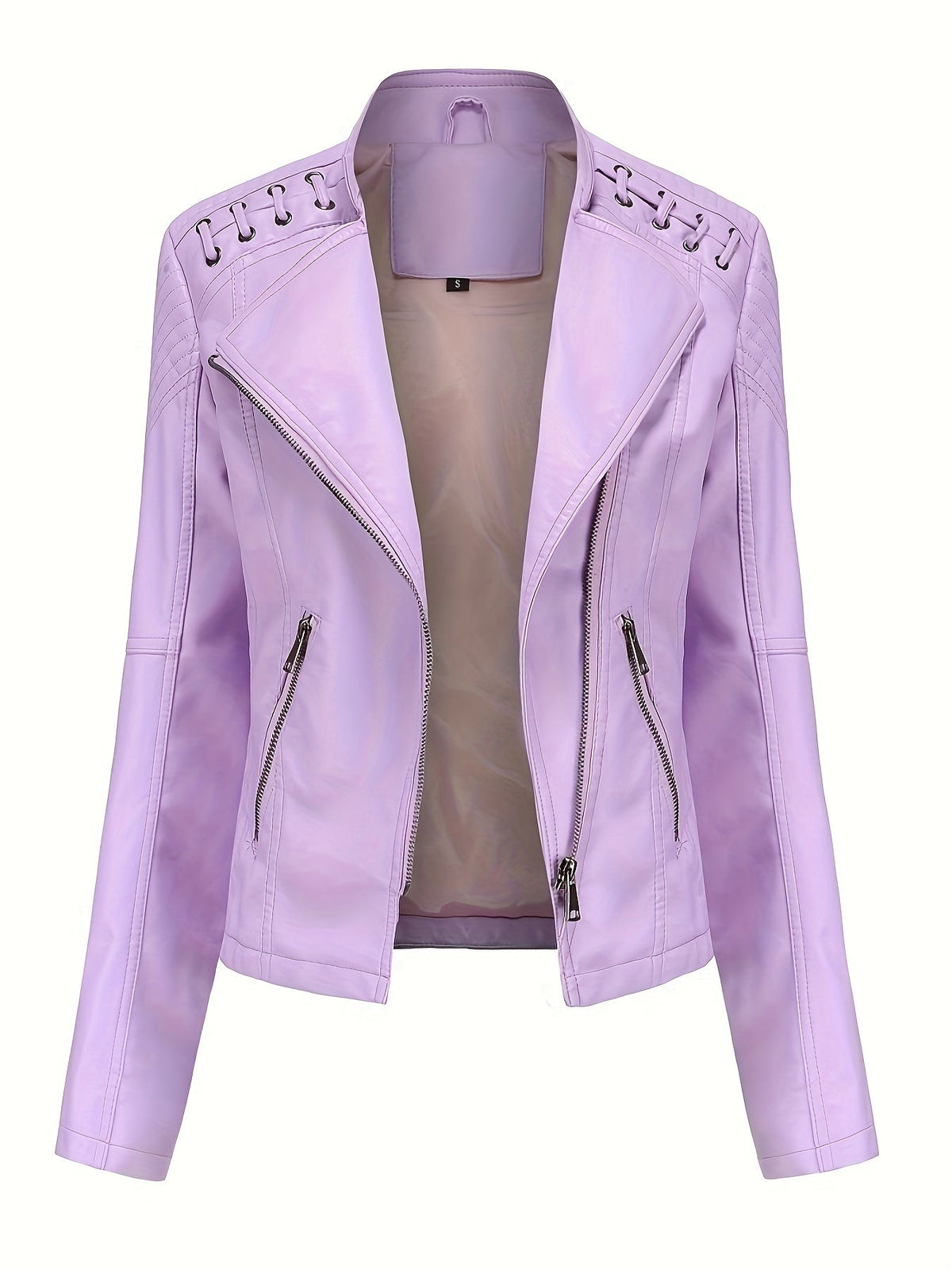 Women's cropped leather-look biker jacket with asymmetric zip