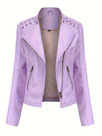 Women's cropped leather-look biker jacket with asymmetric zip