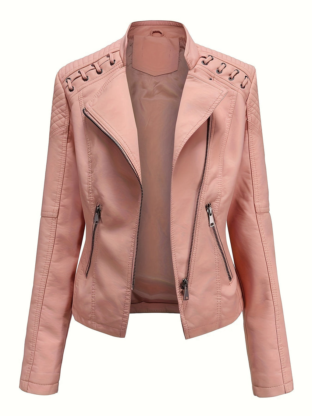 Women's cropped leather-look biker jacket with asymmetric zip