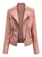 Women's cropped leather-look biker jacket with asymmetric zip