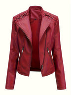 Women's cropped leather-look biker jacket with asymmetric zip