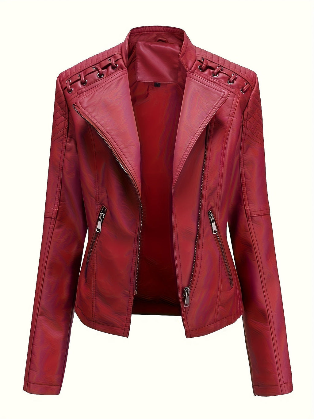 Women's cropped leather-look biker jacket with asymmetric zip